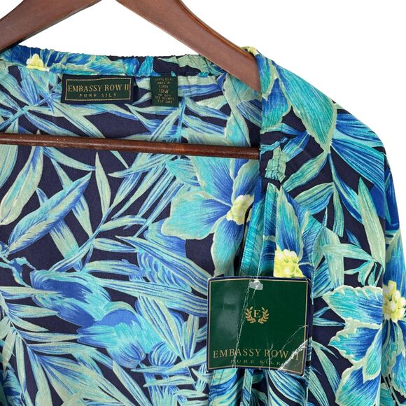 NWT Embassy Row II Pure Silk Blue Green Floral Resort Swim Cover Paradise - Picture 9 of 10